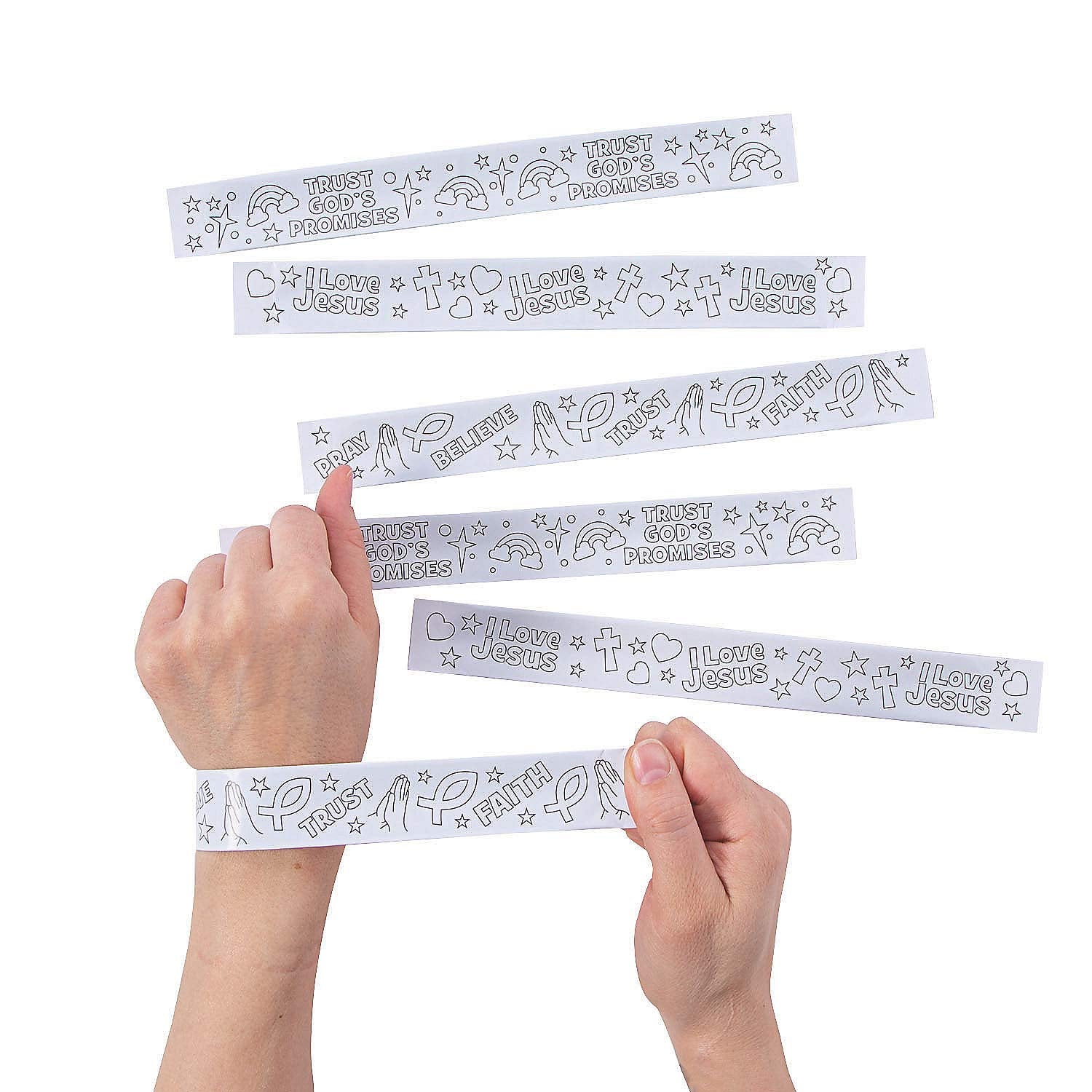 Fun Express Color Your Own Faith Slap Bracelets - VBS and Sunday School Craft Kits - Bulk set of 48
