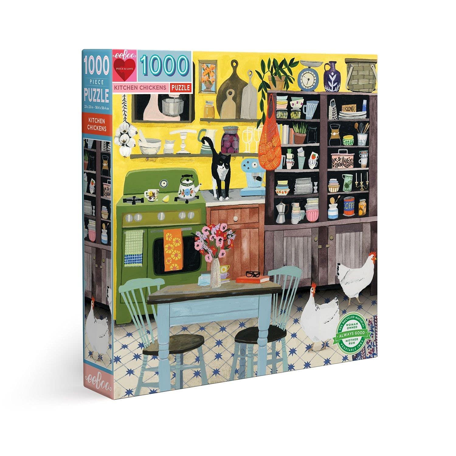 eeBoo: Piece and Love Kitchen Chickens 1000 Piece Square mature-themed Jigsaw Puzzle  Puzzle for mature-themeds and Families  Glossy  Sturdy Pieces and Minimal Puzzle Dust