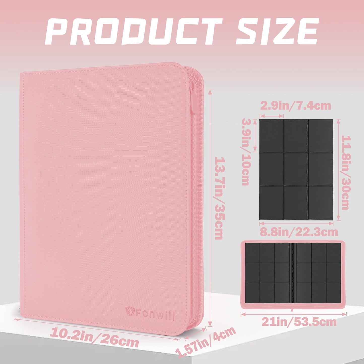 9 Pocket Card Binder  enhanced Zip Trading Card Binder  360 Double Sided Pocket PU Collection Binder  Collector Album  Card Folder for MTG  TCG  Sports Cards  (Pink)