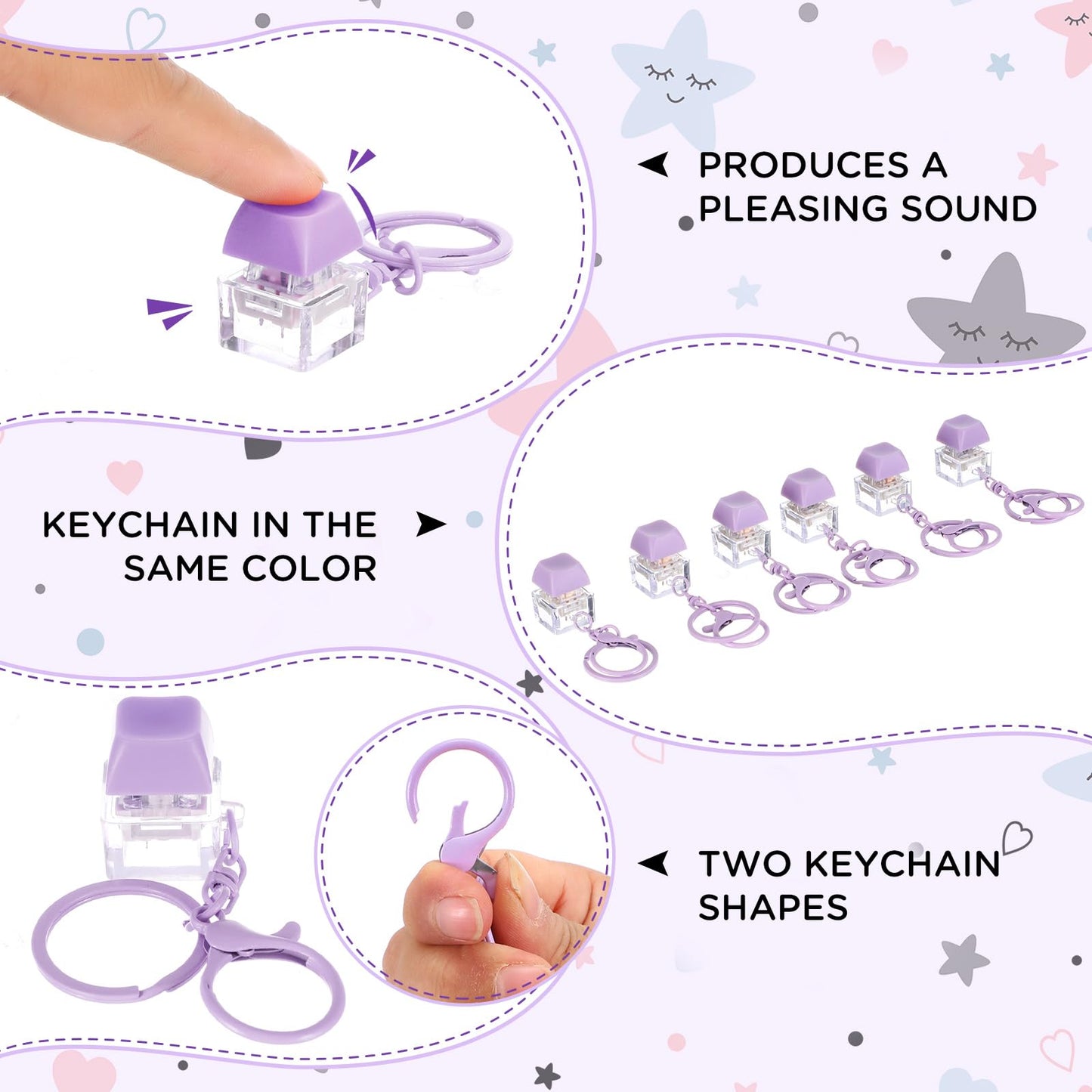 Shappy 6 Pcs Keyboard Fidget Toys  Fidget Keychain  Fidget Keyboard Clicker Keychain Gift  Keychain Button Stress Relief Gifts for mature-themed Office Home School  ADHD Toy  Cool Fidgets(Purple)