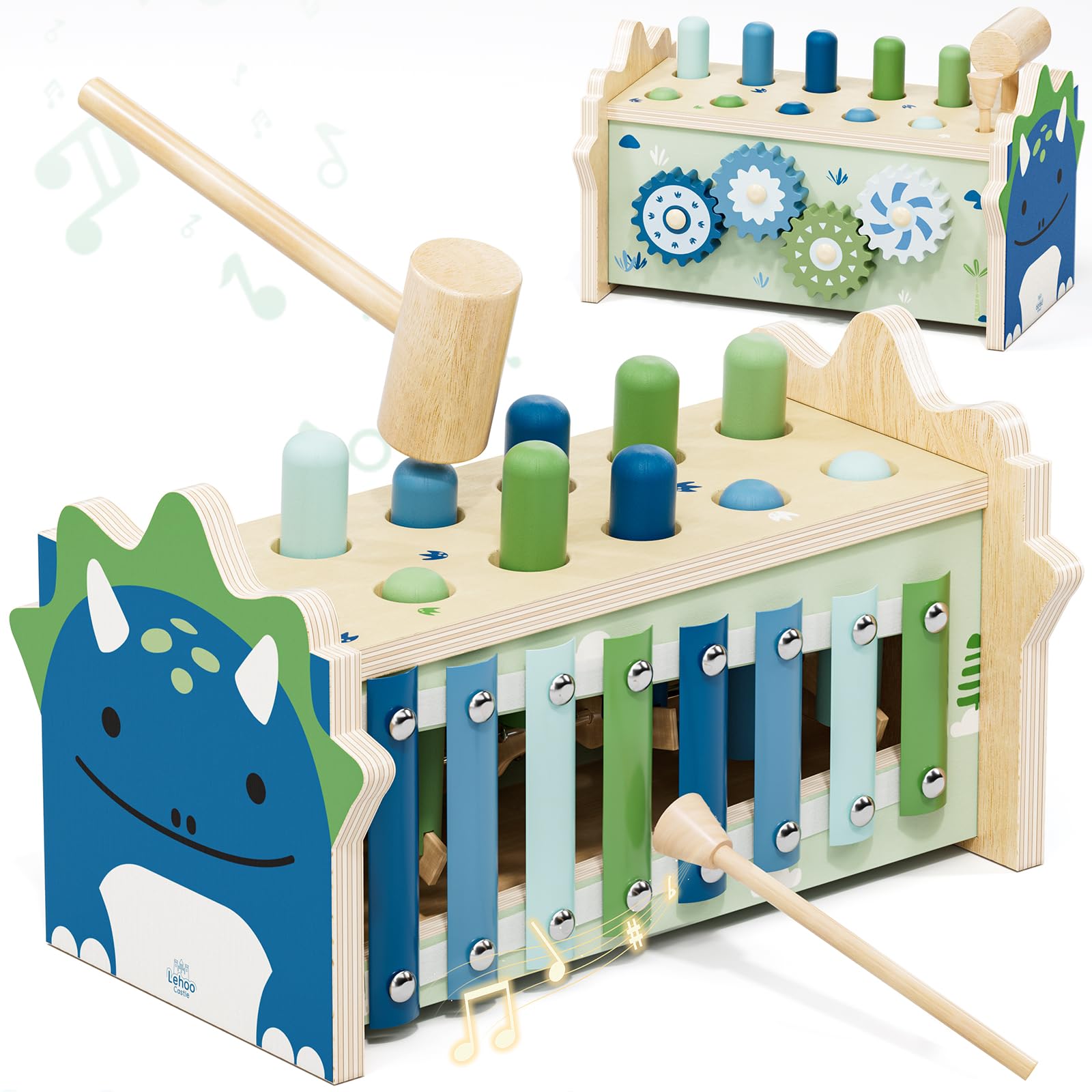 Lehoo Castle Wooden Montessori Toys For 1 Year Old  Hammering Pounding Toy With Xylophone  Dinosaur