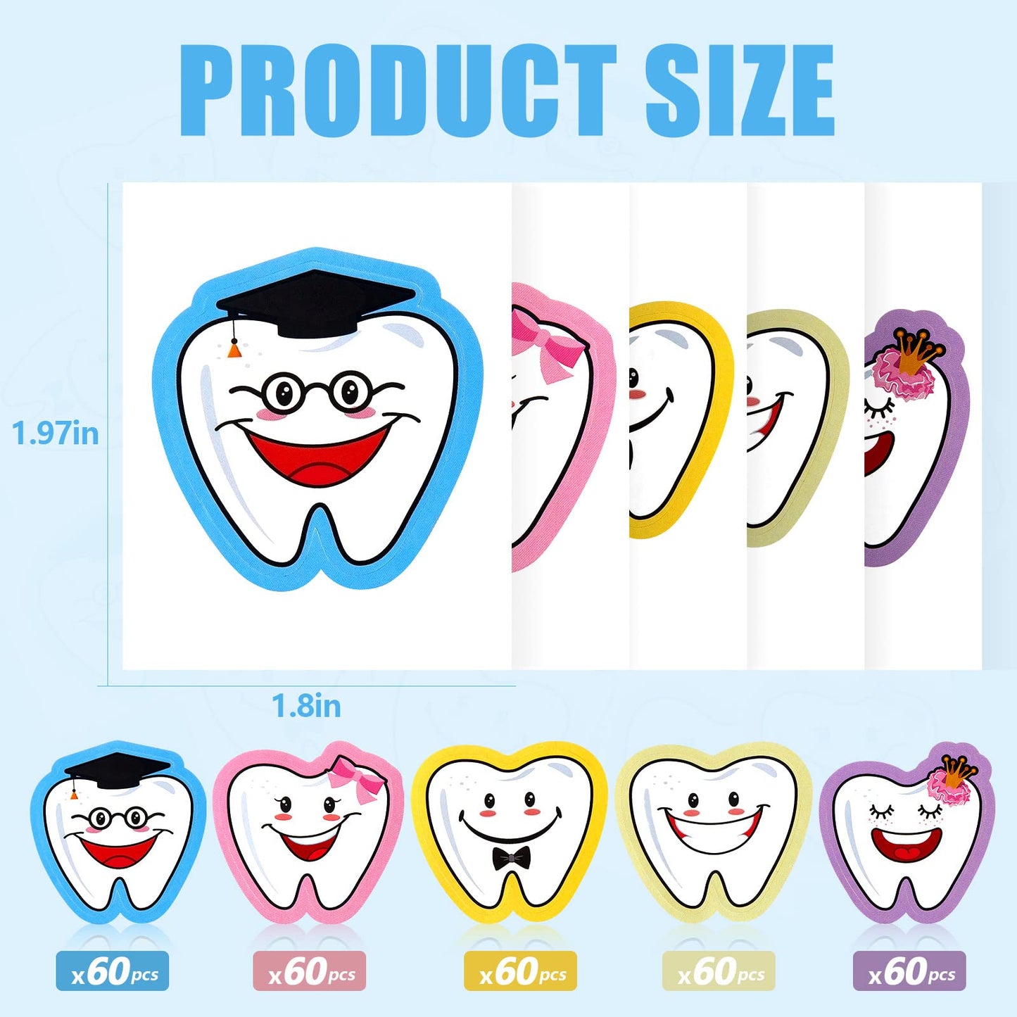 300 Pcs Tooth Stickers Funny Teeth Sticker Tooth Shaped Dental Stickers for Kids Classroom Party Prizes Car Office Wall Laptop W