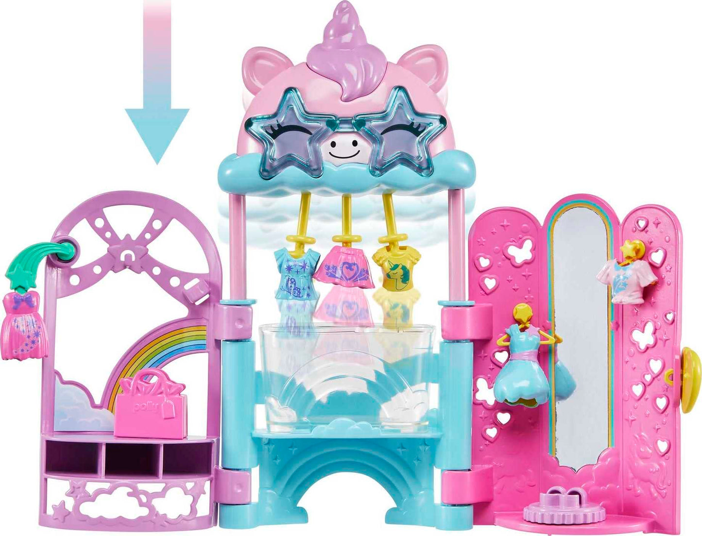 Polly Pocket Dolls & Playset, Unicorn Toy With 2 Dolls & 19 Fashion Accessories, Glam It Up Style Studio