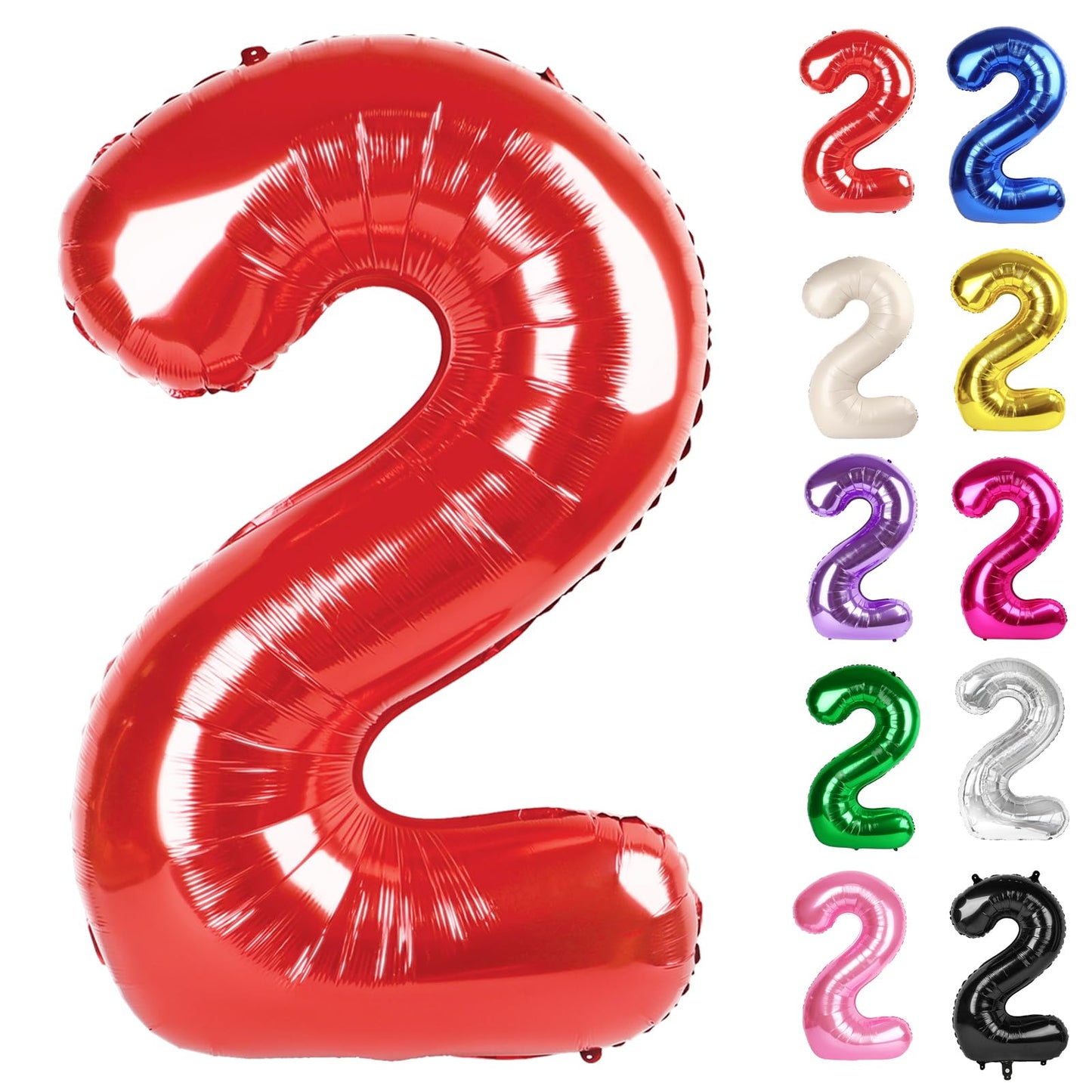 Red Number 2 Balloon 40 Inch, 2 Balloon Number, 2Nd Birthday Decorations For Baby Girls Boys Toddlers