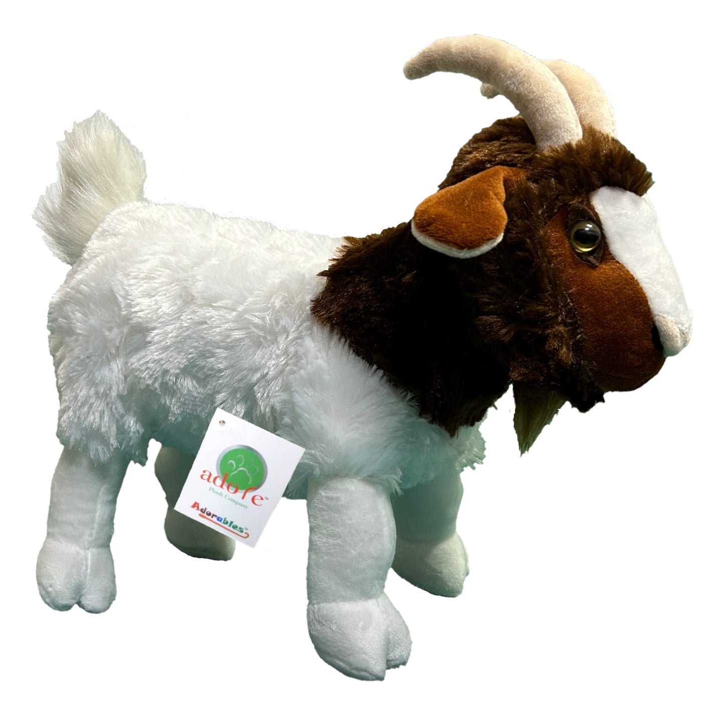 Adore Plush Company 15" Bobo The Boer Goat Stuffed Animal Toy - White with Brown Patches, Set of 2, Soft Plush Material