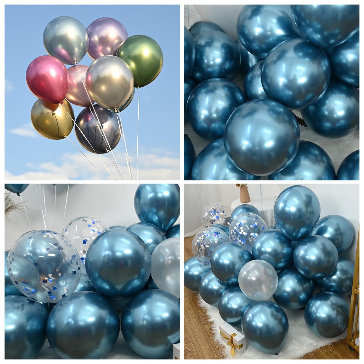 Jobkoo Blue Metallic Balloons, 50Pcs 10Inch Chrome Blue Balloons Metallic Blue Party Balloons Dark Peacock Blue Chrome Helium La