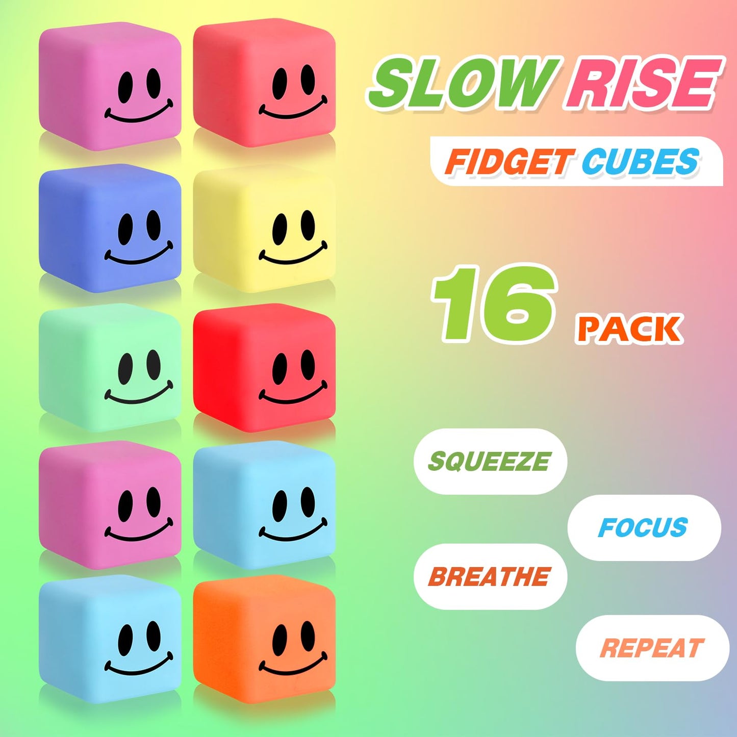 16 Pack Mini Slow Rising Stress Cube, Square Fidget Ice Cube Stress Balls, Stretchy Fidget Toy For Anxiety Stress Relief, Classr