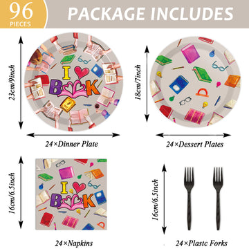 Wiooffen 96 Pcs Books Book Club Birthday Party Supplies Book Themed Paper Plates And Napkins Party Decorations For Library Readi