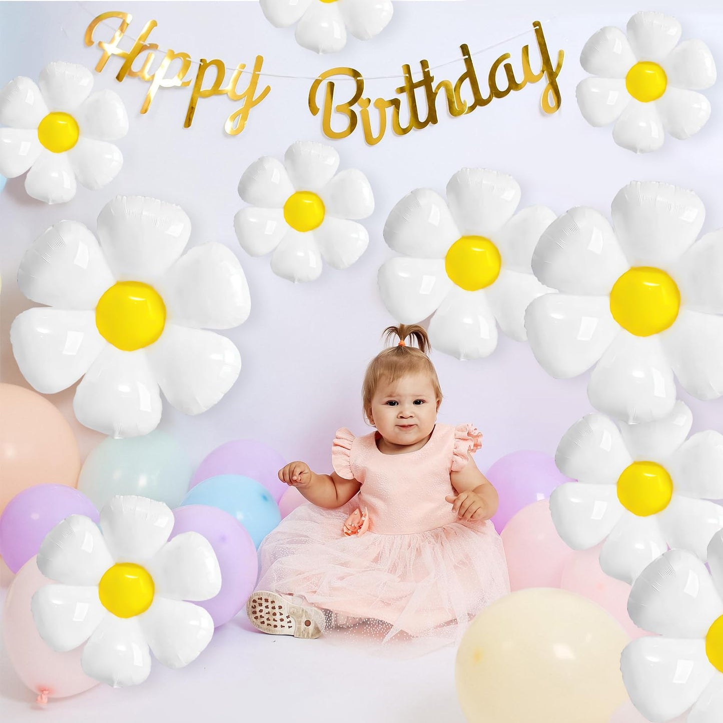 16 Pcs Daisy Flower Balloons,White Flower Aluminum Foil Balloons For Birthday Baby Shower Wedding Anniversary Groovy Flower Them