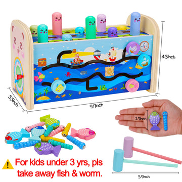 Educational Wooden Montessori Toys For 1 Year Old Age 2 3 Toddler Sensory Toy Developmental Learning Hammering Pounding Toys Xylophone Fine Motor Skill Toy 1-3 Preschool Activity Age 1-2 0-2 Gift