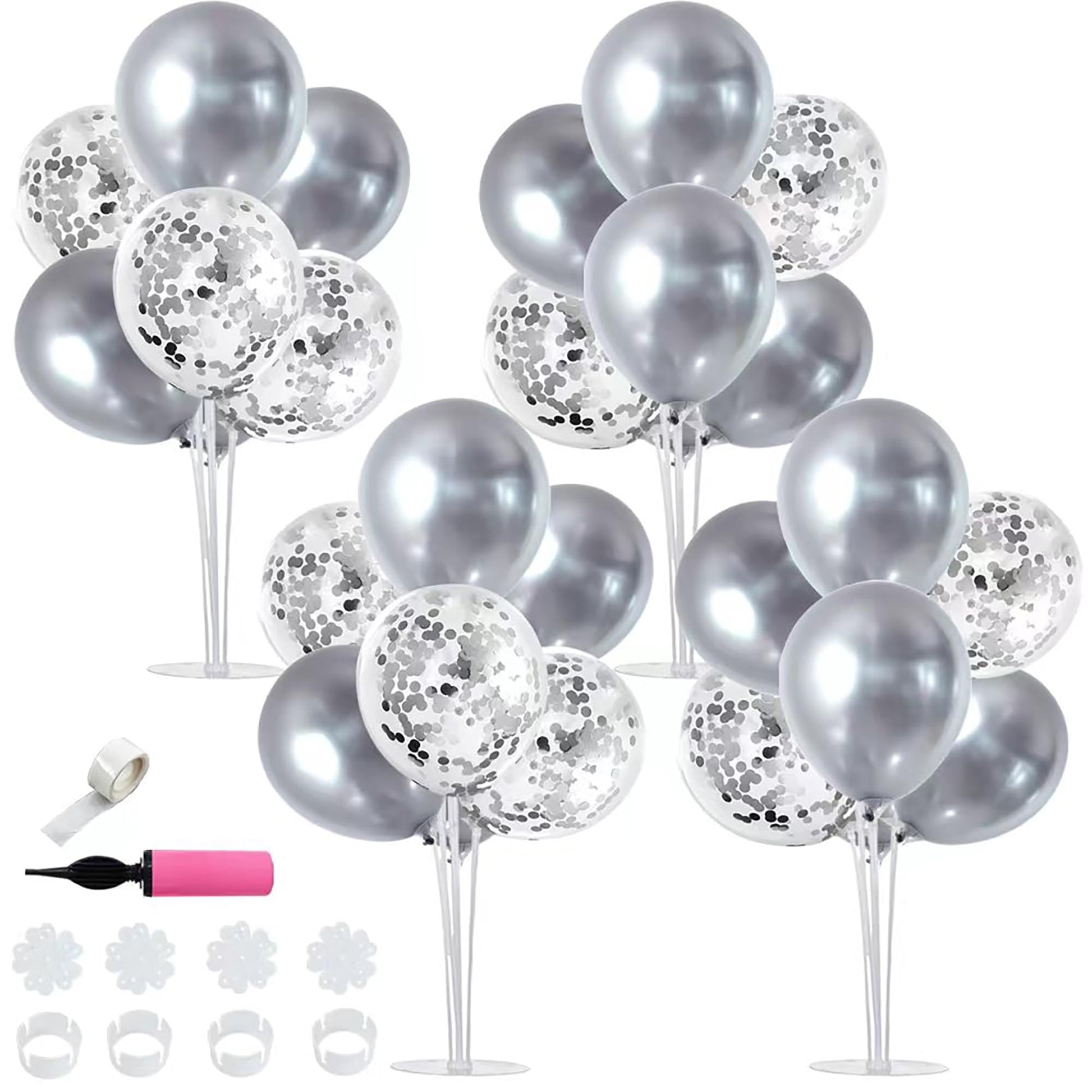 TONIFUL 4 Silver Balloon Stand Centerpiece Table Decorations for 25th Wedding Anniversary Birthday Bridal Shower Graduation Part