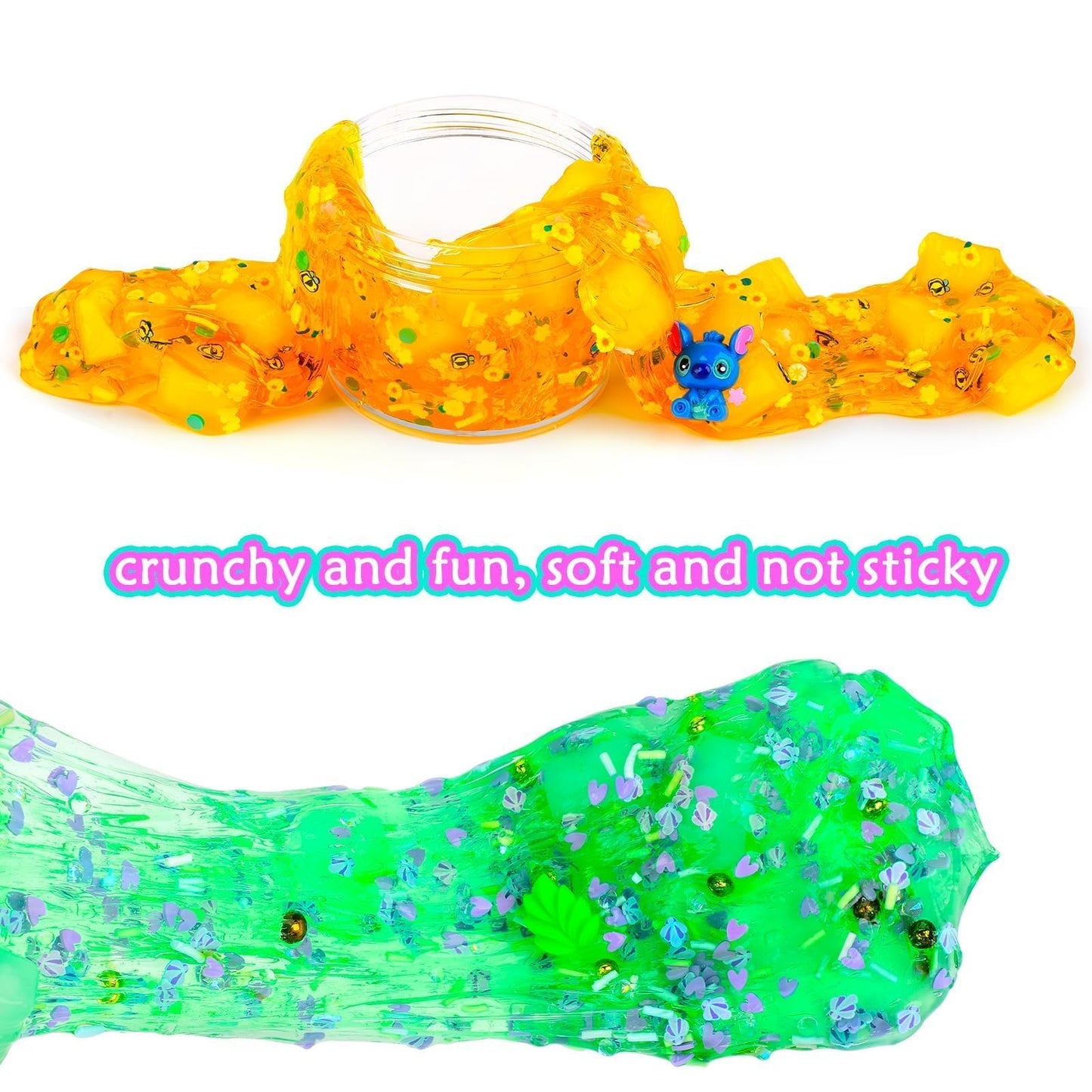 6 Pack Jelly Cube Crunchy Slime Kit, With Yellow, Pink, Purple, Green & Blue Clear Crunchy Slime, Super Soft Sludge Toy With Cut