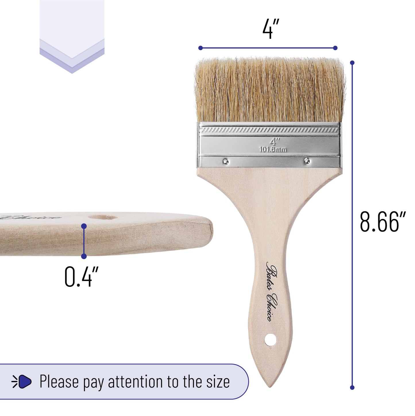 Bates- Chip Brushes, 4 Inch, 24 Pack, 4 Inch Paint Brushes with Ergonomic Wooden Handle, Natural Bristle