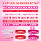 Valentine's Day Rubber Bracelets Bulk - 30PCS Valentines Day Gifts for Kids Valentines Party Favors Supplies Silicone Wristbands