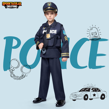 Spooktacular Creations Boys Police Costume  Kids Dark enhanced Style for Child Halloween Police Themed Events and Role Play Parties L