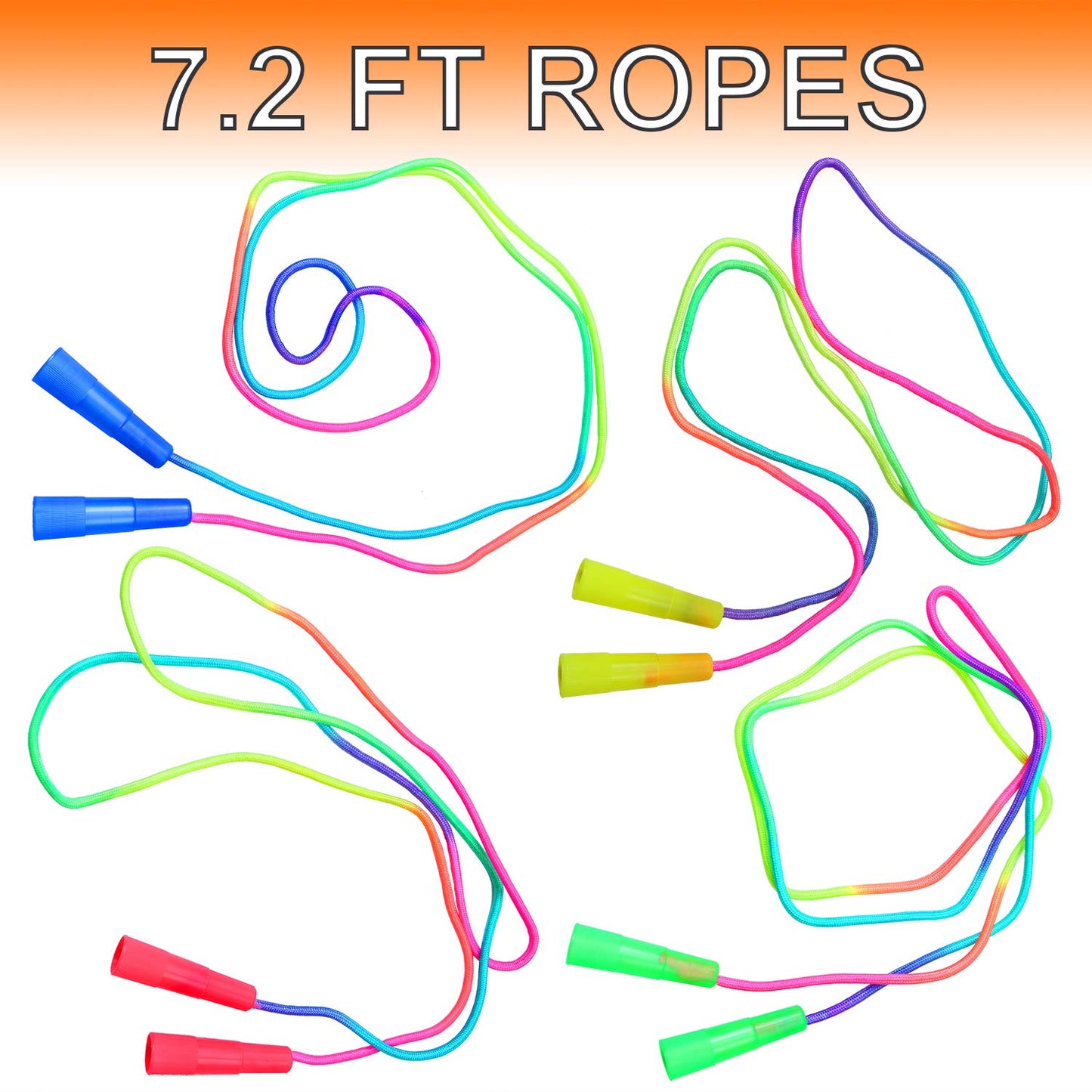 Elcoho 10 Pack Kids Rainbow Jump Rope Set Jumping Ropes Vibrant Skipping Ropes For Kids Outdoor Fun, Party Favors, 7.2 Feet