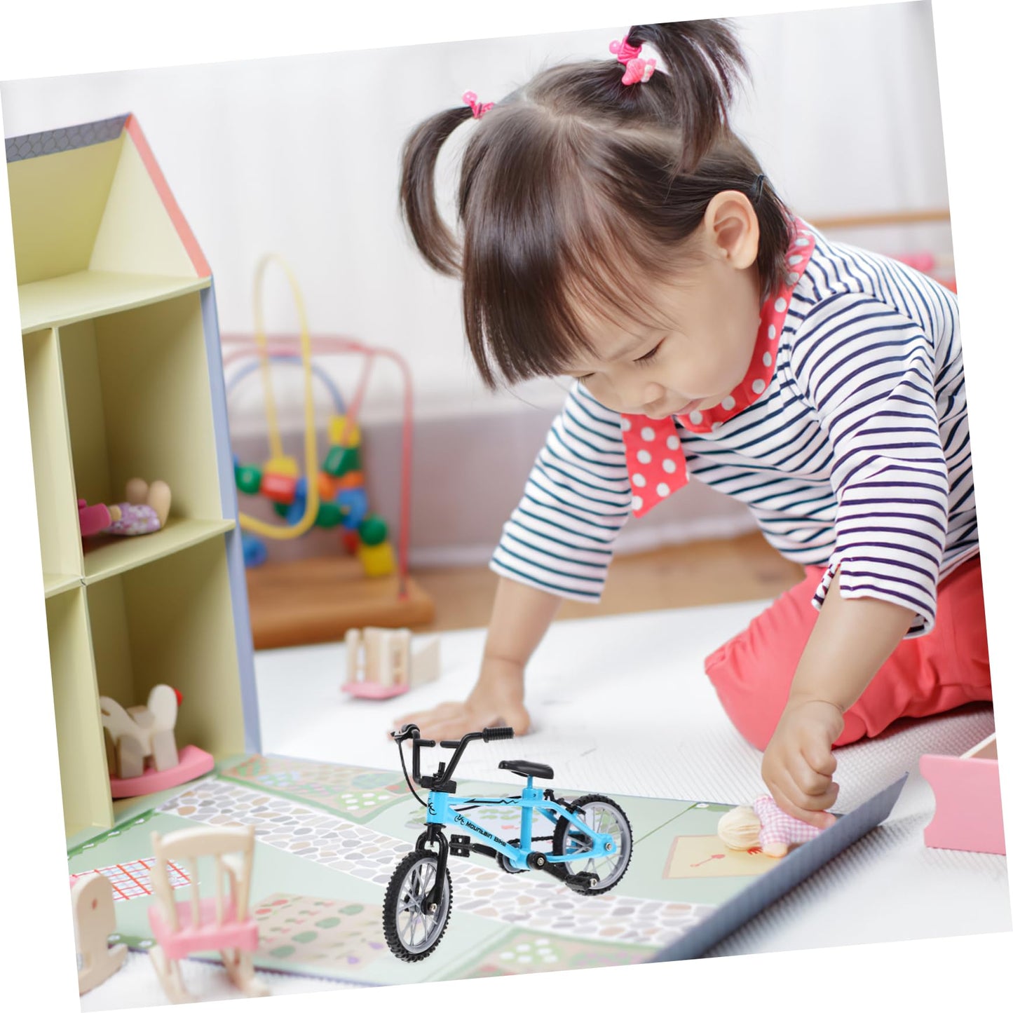 Totority Statue Alloy Tricycle Figurine Little rag Doll Model Bike Food Play Dollhouse Motorcycle Mini with Brake Decorations Doll House Miniature Artificial Bicycle Miniature