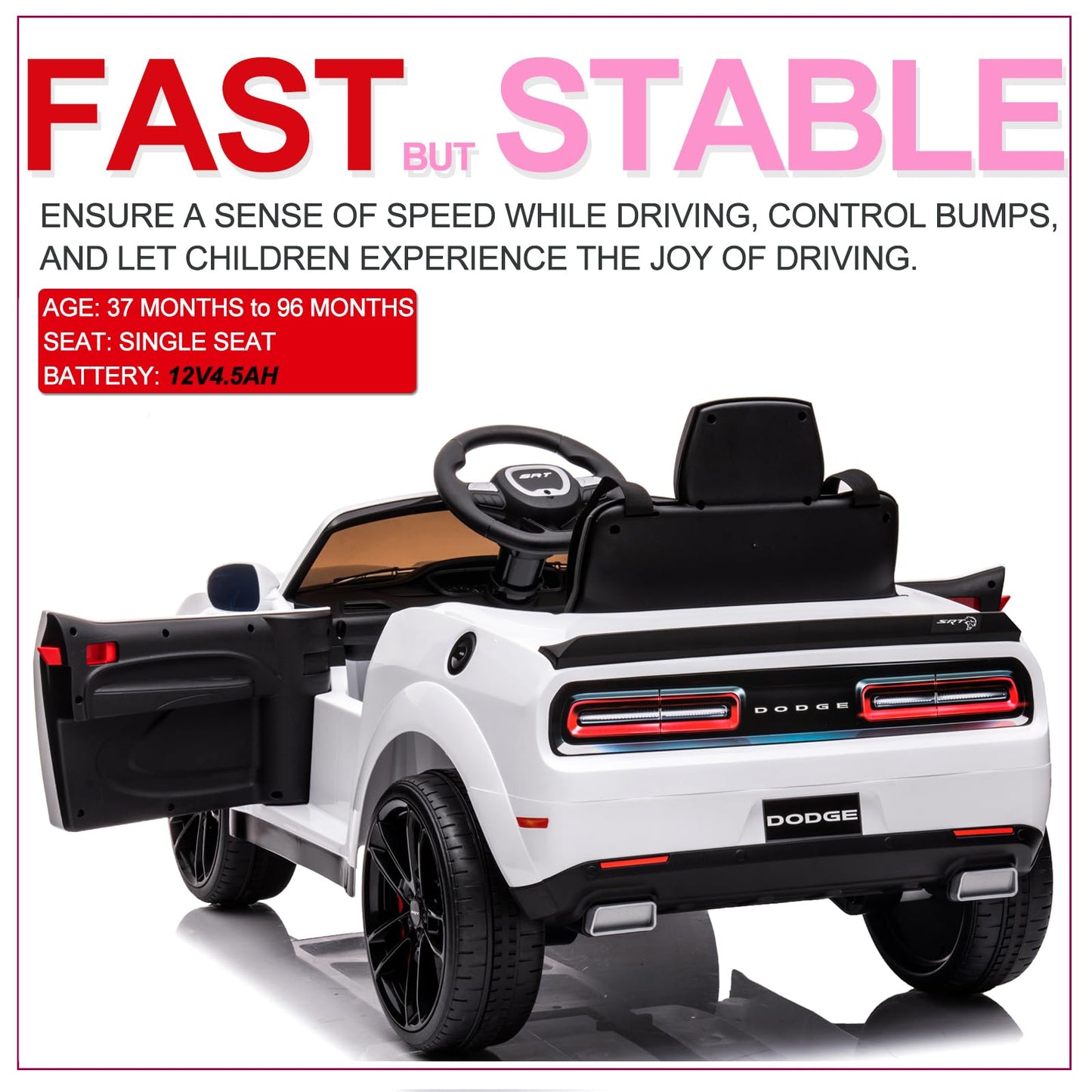 Hipicute Kids Electric Car | Licensed Dodge Challenger Ride-On 12V Battery-Powered Vehicle with Remote, LED Lights, Bluetooth, M