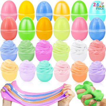 Amenon 24 Pack Easter Eggs Filled With Slime Toys Slime Kit No-Sticky, Stress Relief Squeeze Toys For Easter Basket Stuffers Bas
