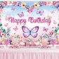 LDWLYW Purple Butterfly Happy Birthday Backdrop Banner Large Butterfly Birthday Party Decorations Supplies for Girl Women Kids S