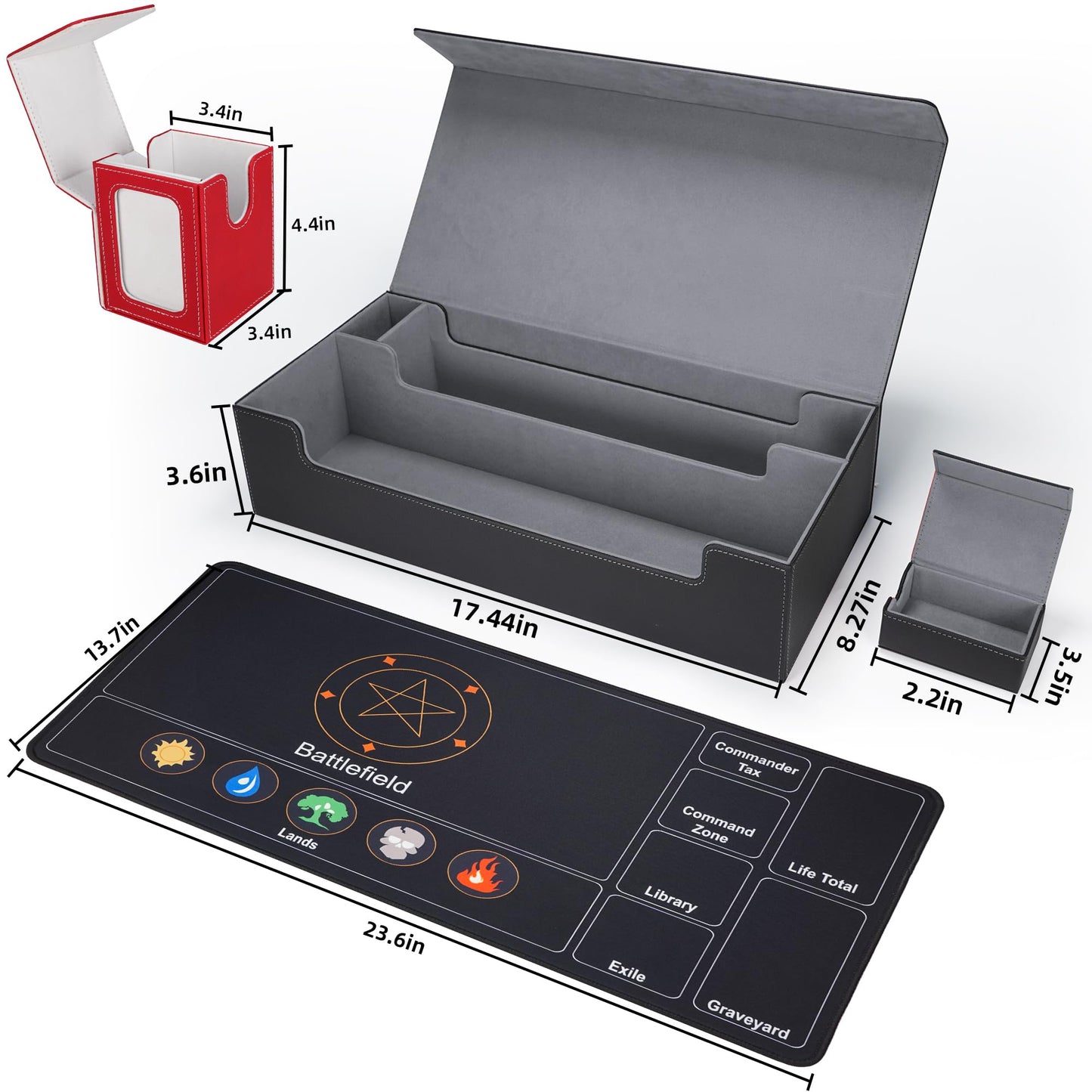 AFIING MTG Deck Box 6 In1 with MTG Playma enhanced Card Storage Box with 5 Pcs MTG Deck Box Holds 2400+ Trading Cards  Large TCG Card Deck Case for Magic Yugioh Sports Cards (Black&Grye)