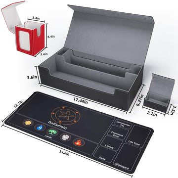 AFIING MTG Deck Box 6 In1 with MTG Playma enhanced Card Storage Box with 5 Pcs MTG Deck Box Holds 2400+ Trading Cards  Large TCG Card Deck Case for Magic Yugioh Sports Cards (Black&Grye)