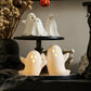 WDS WONDROUS Halloween Decorations Light Up Ghost Figurines Set of 2, White Floating Ghost Statues with LED, Ceramic Cute Hallow