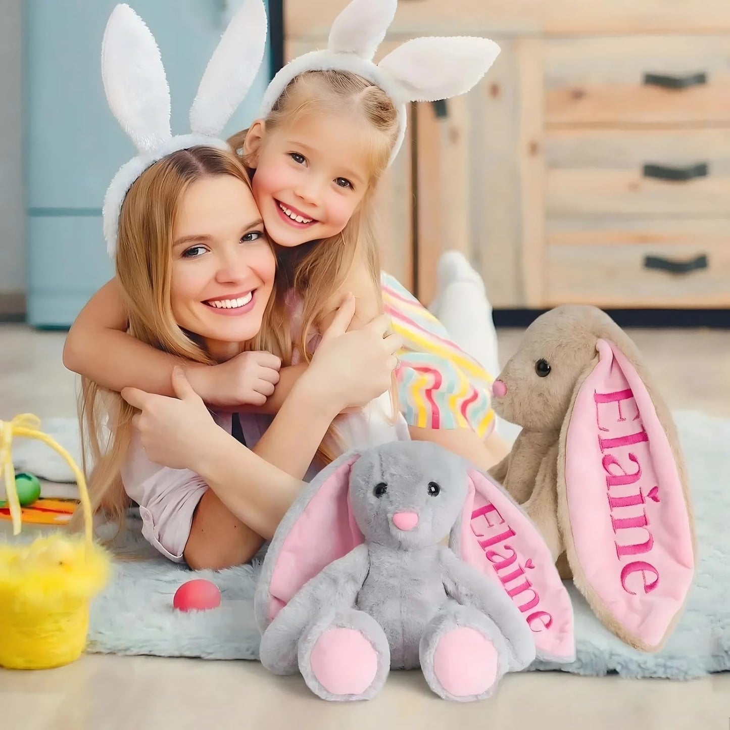 Customizedbee Embroidered Plush Bunny with Childs Name,Personalized Bunny Stuffed Animal,Custom Baby Toys,Soft Plush Rabbit,1 Y