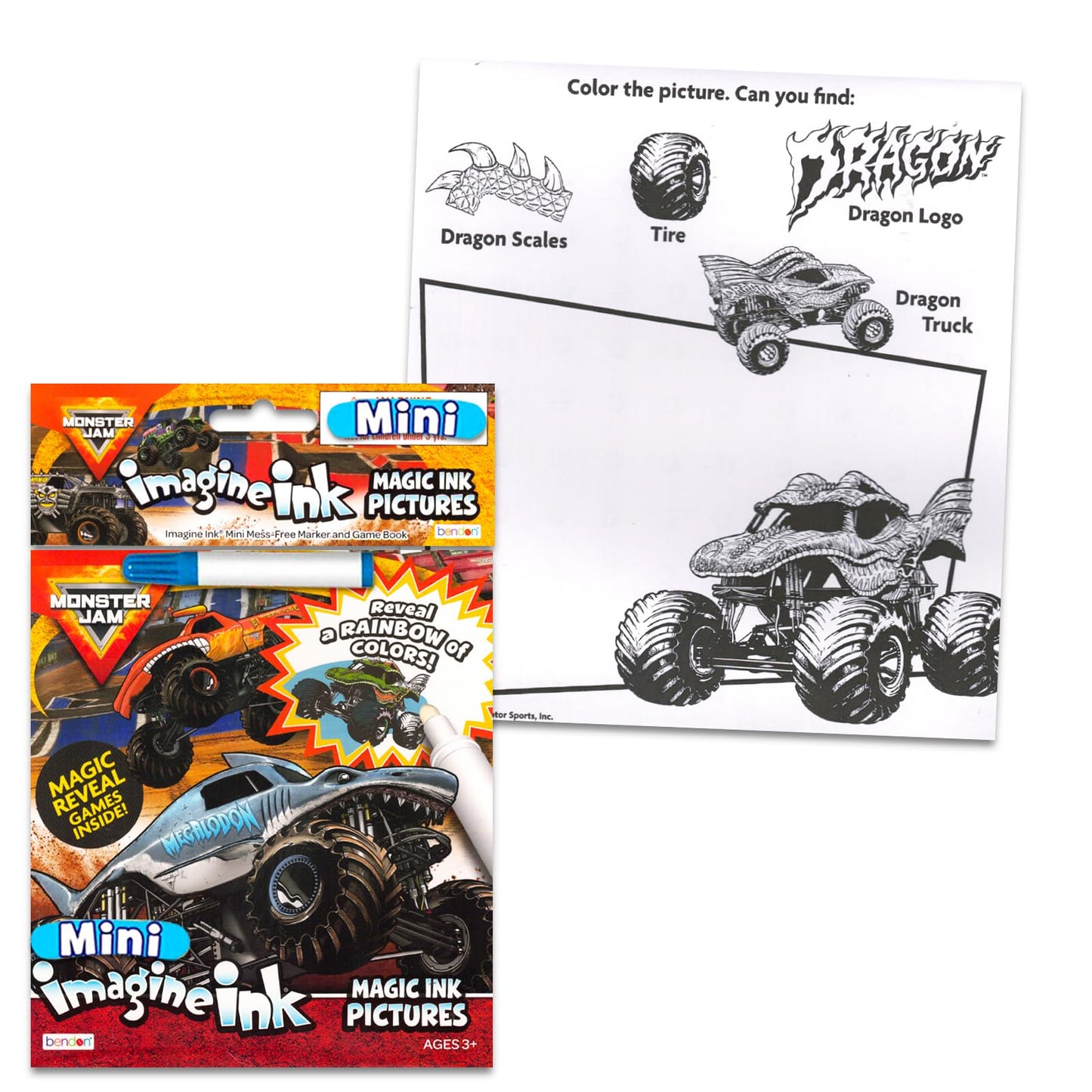 Monster Jam and Hot Wheels Magic Ink Coloring Book Set Kids Toddlers - Bundle with 2 Imagine Ink Coloring Books with Invisible I