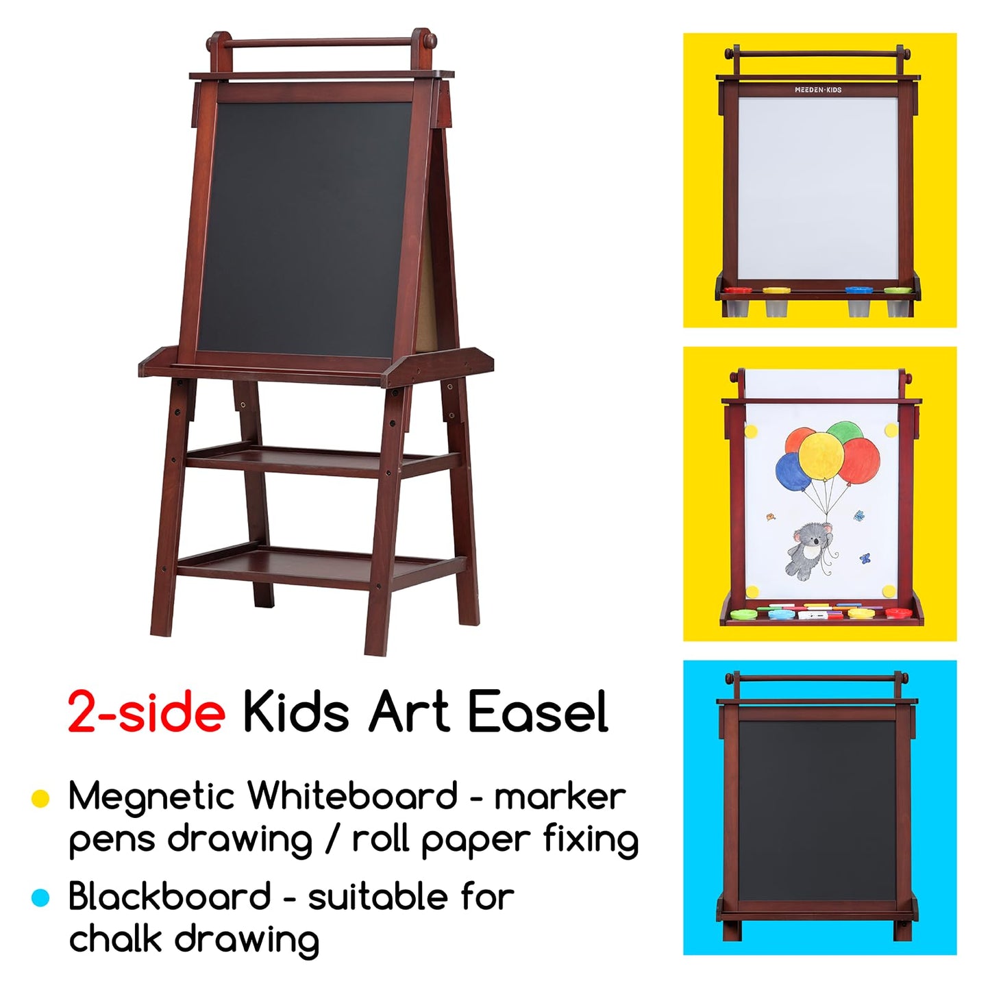 MEEDEN Art Easel for Kids: Double-Sided Solid Pine Wood Kids Easel with Paper Roll - All-in-One Kids Art Easel with Chalkboard &
