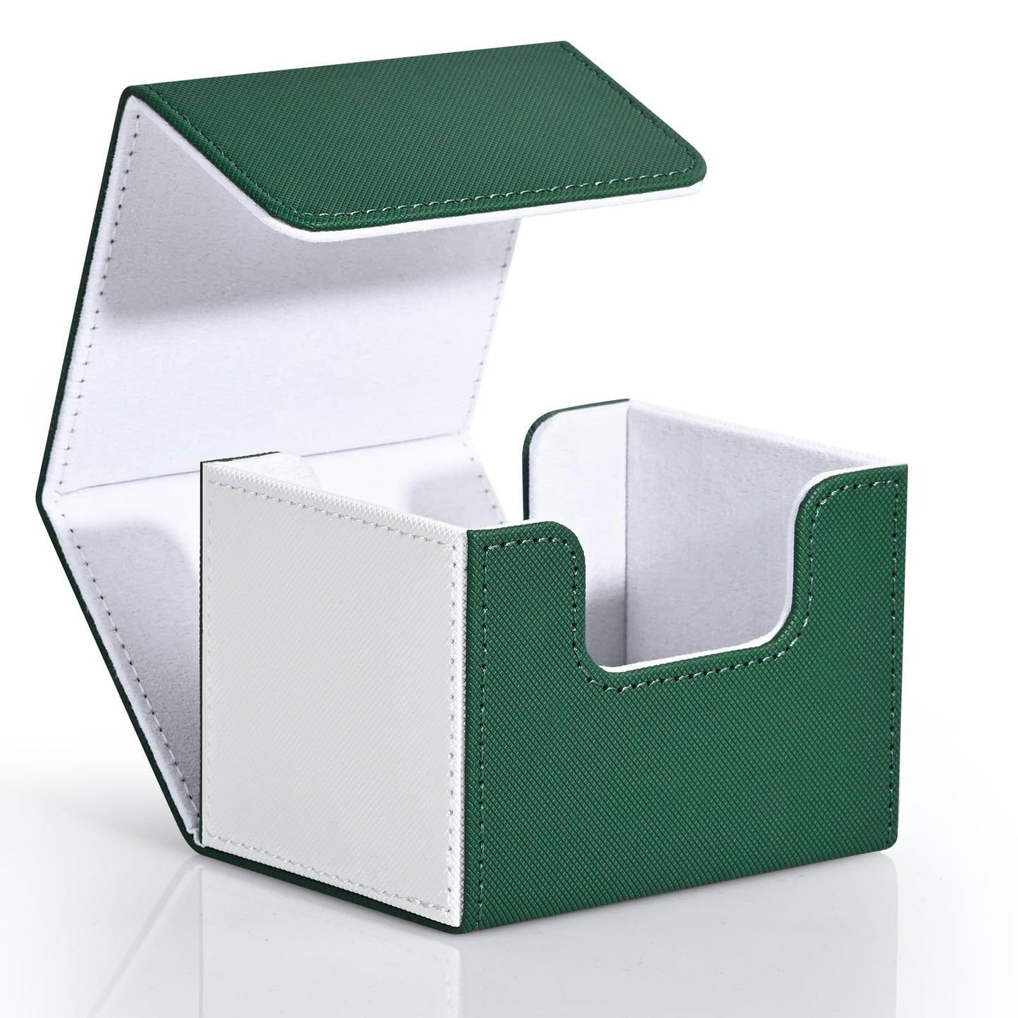 ZLCA Card Deck Box for Trading Cards, MTG Commander Deck Box Holds 120+ Single Sleeved, Leather Magnetic Card Storage Case Fits for TCG CCG Magic (White& Green) -Like New
