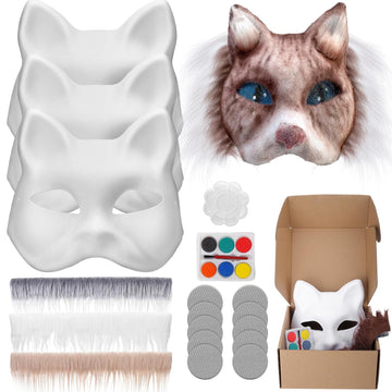 Busoha Therian Mask With Fur And Eye Mesh - 3Pcs Diy Cat Mask Therian Masks To Paint And Felt