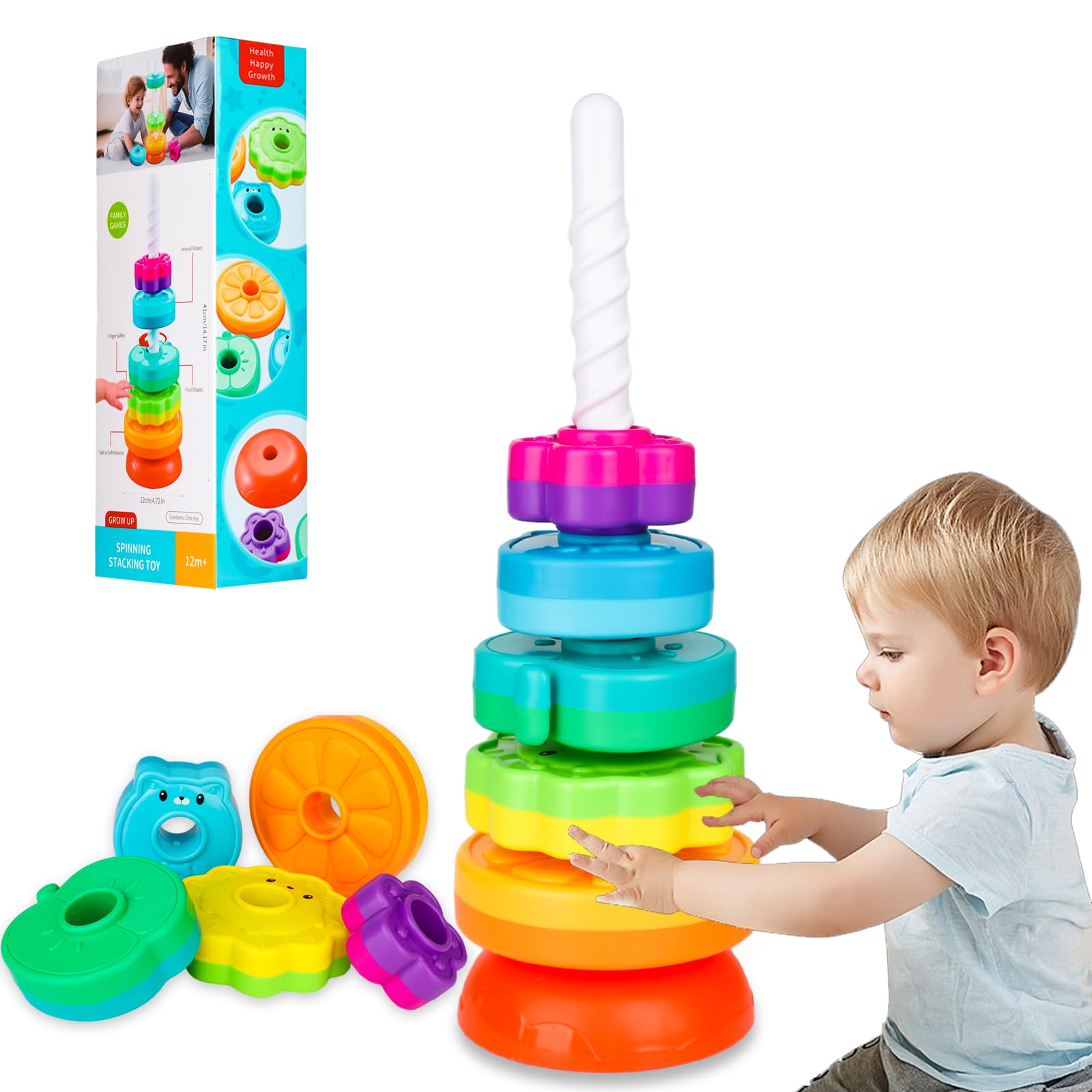 Byfwh Spinning Stacking Toys For Babies 12+ Month Ring Stacker Stacking Toys For Toddlers 1-3 Montessori Toys,Educational Learni