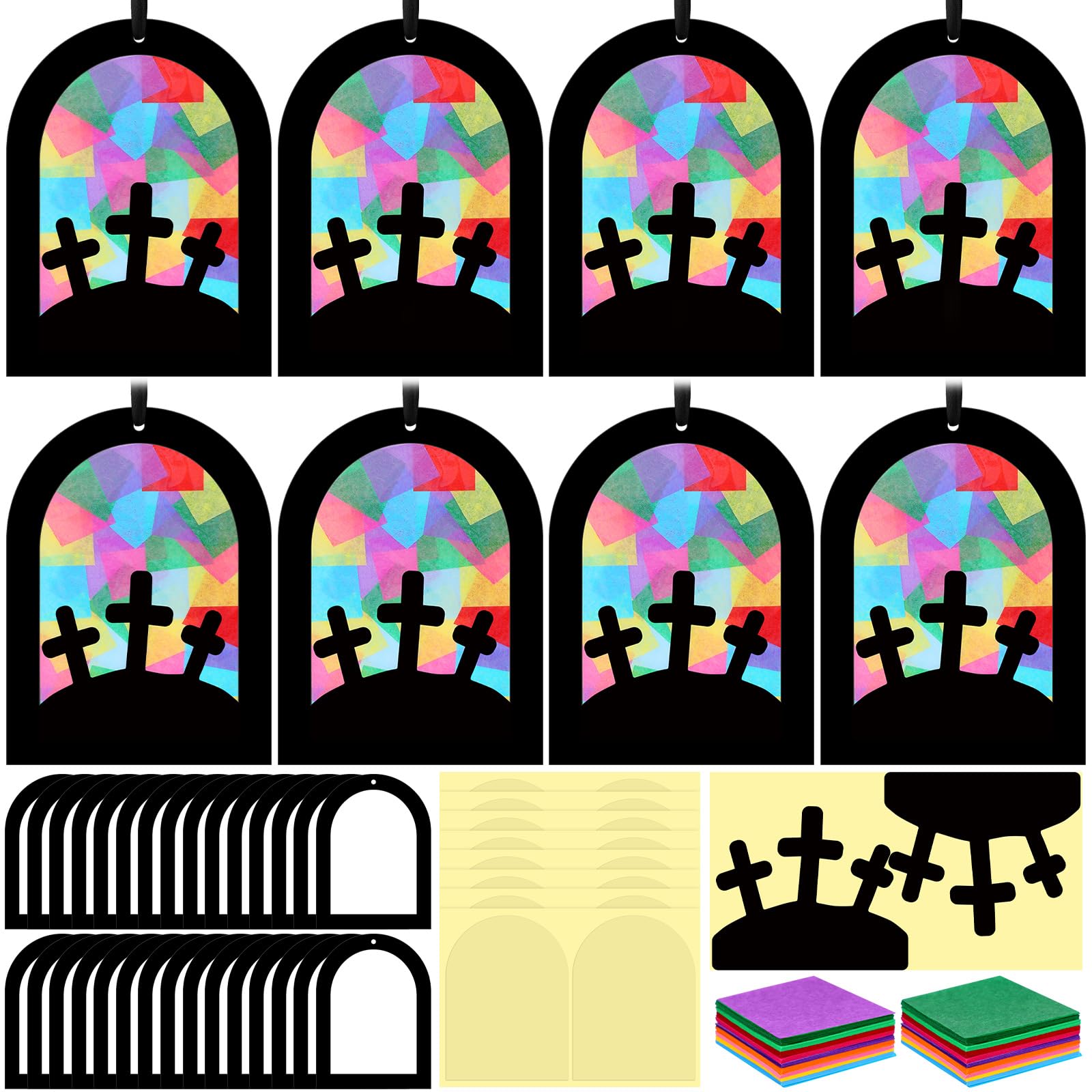 Marsui 36 Sets Valentines Heart Suncatcher Paper Craft Pink Heart Shape Window Art Decor Stained Glass Effect DIY Tissue Paper C