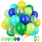 Paready Green And Blue Balloons, 60 Pcs 12 Inch Navy Teal Blue Dark Green Latex Balloons, Teal Yellow Light Green Confetti Ballo
