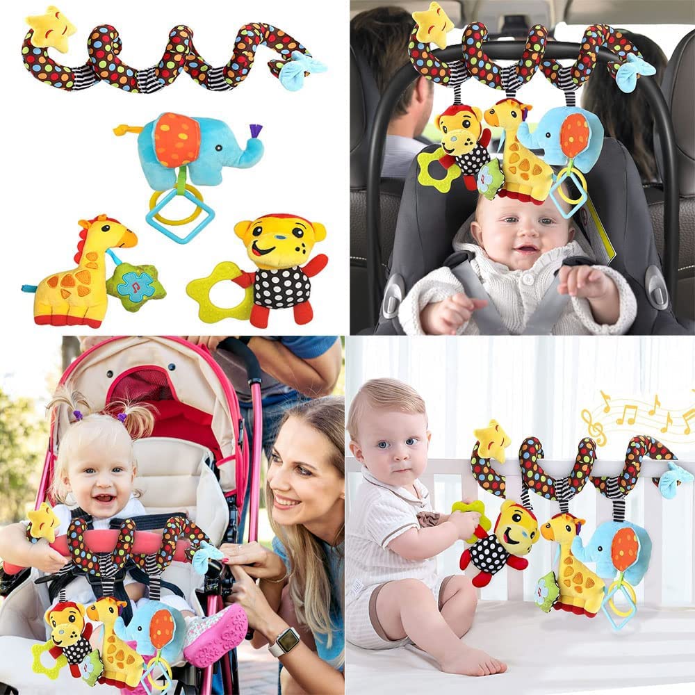 Willway Car Seat Toys, Stroller Toy Baby Spiral Hanging Toys For Sensory Exploration, 0-12 Months Newborn Toys For Car Seat Stroller Crib Bassinet Mobile With Music Box Bb Squeaker Rattles
