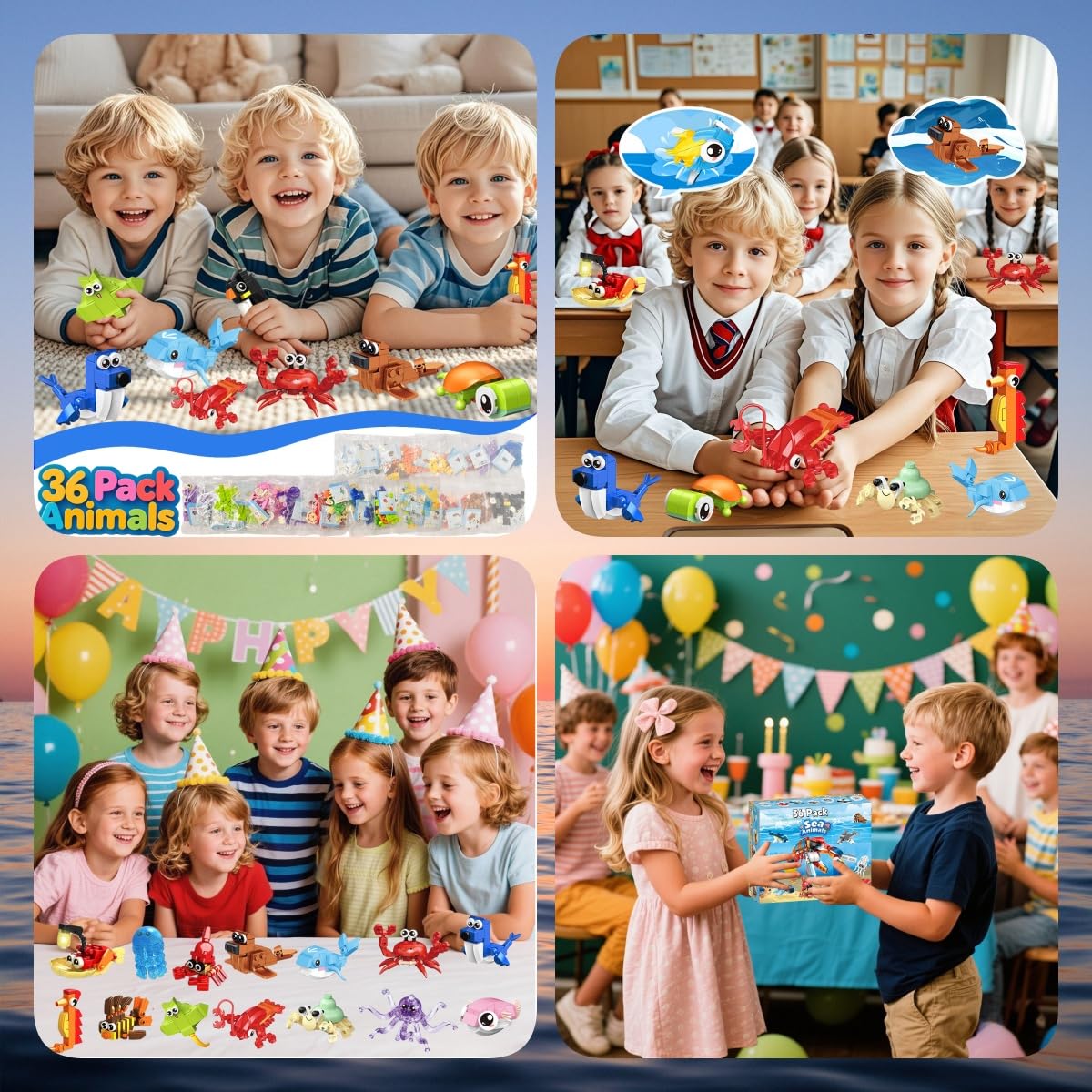36 Pack Party Favors for Kids Mini Ocean Animals Building Blocks Set  Prize Box Toys for Kids Classroom  Easter Birthday Christmas Goodie Bag Fillers  Creative STEM Building Toys for Ages 6-12