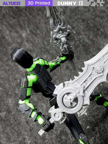 Altuco Assembled T13 Action Figure With Multiple Accessories, Black-Green 3D Printed Multi-Jointed Titan 13 Figure,Dummy 13 Desk