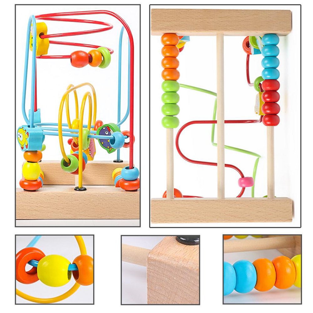 Timy Bead Maze Roller Coaster Toy - Educational Wooden Toy for Toddlers, Medium, Multicolor, Model UL-MABM