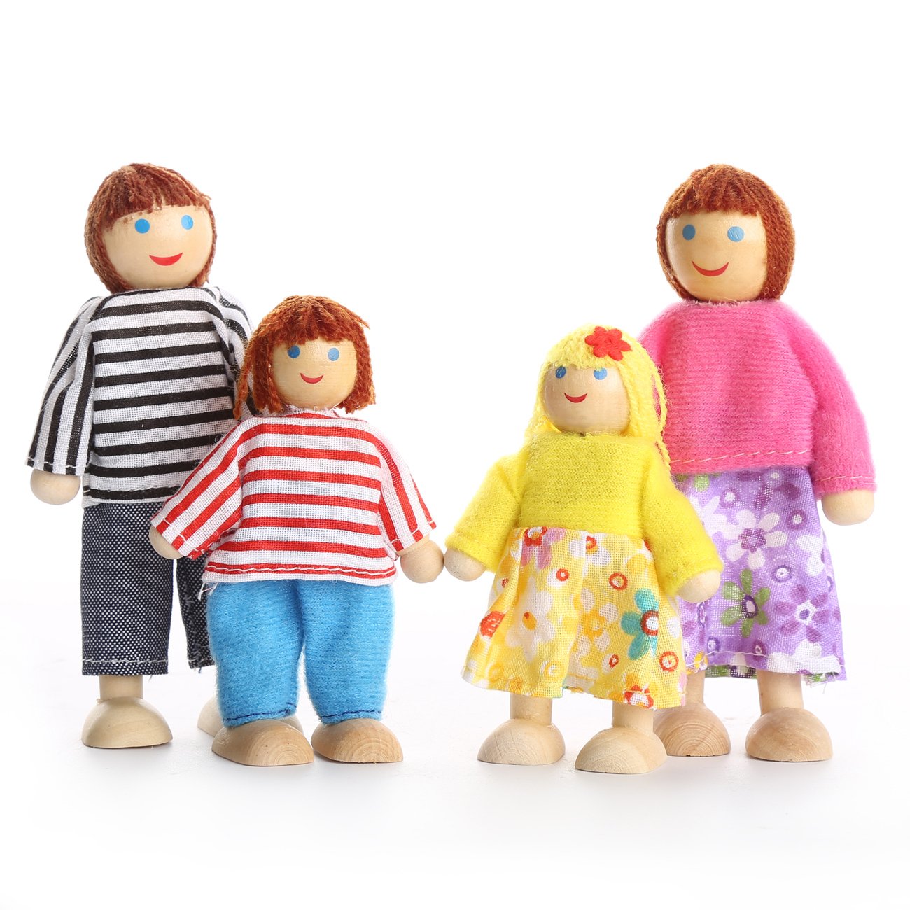 Puckway Lovely Happy Family Dolls Playset Wooden Figures Set Of 7 People With Diy Horse For Kids Children Toddlers Dollhouse Pretend Gift