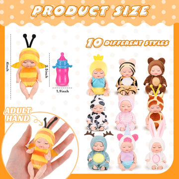 10 Pcs 4 Inch Mini Baby Dolls Realistic Baby Doll Animal Clothes Cute Tiny Babies Gifts Set With 10 Pcs Nursing Bottles For Boys