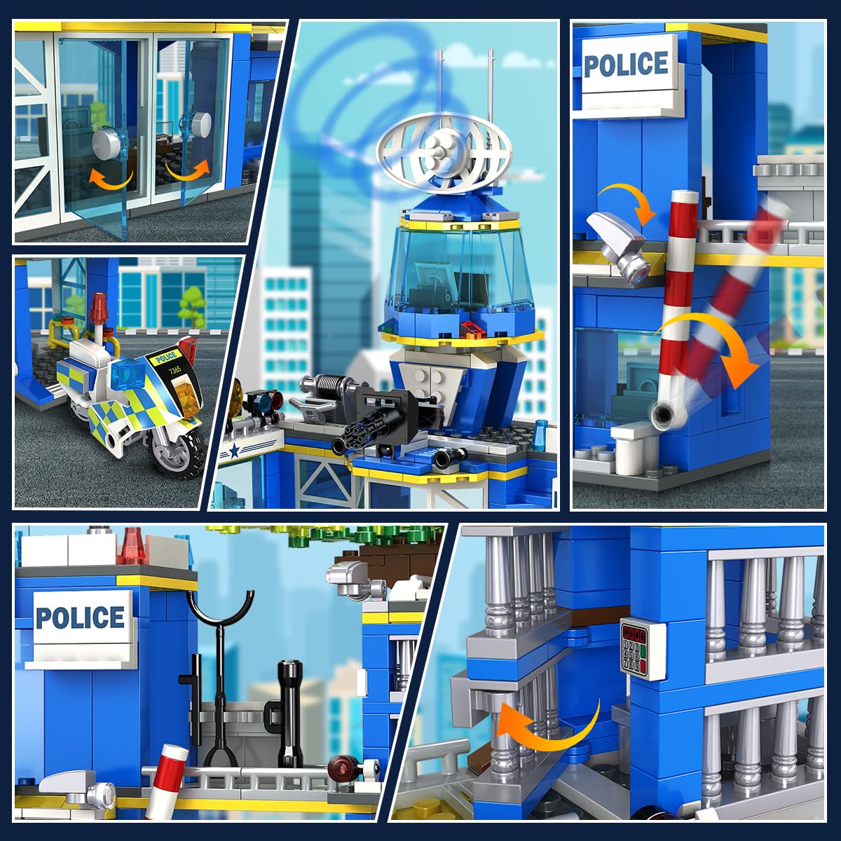 Hogokids City Police Station Building Set - 1260 Pcs Police Building Block Toys With Helicopter Motorcycle Police Vehicle Bandit Car, Stem Police Construction Toy For Kids Boys Girls Ages 8-12+ Years