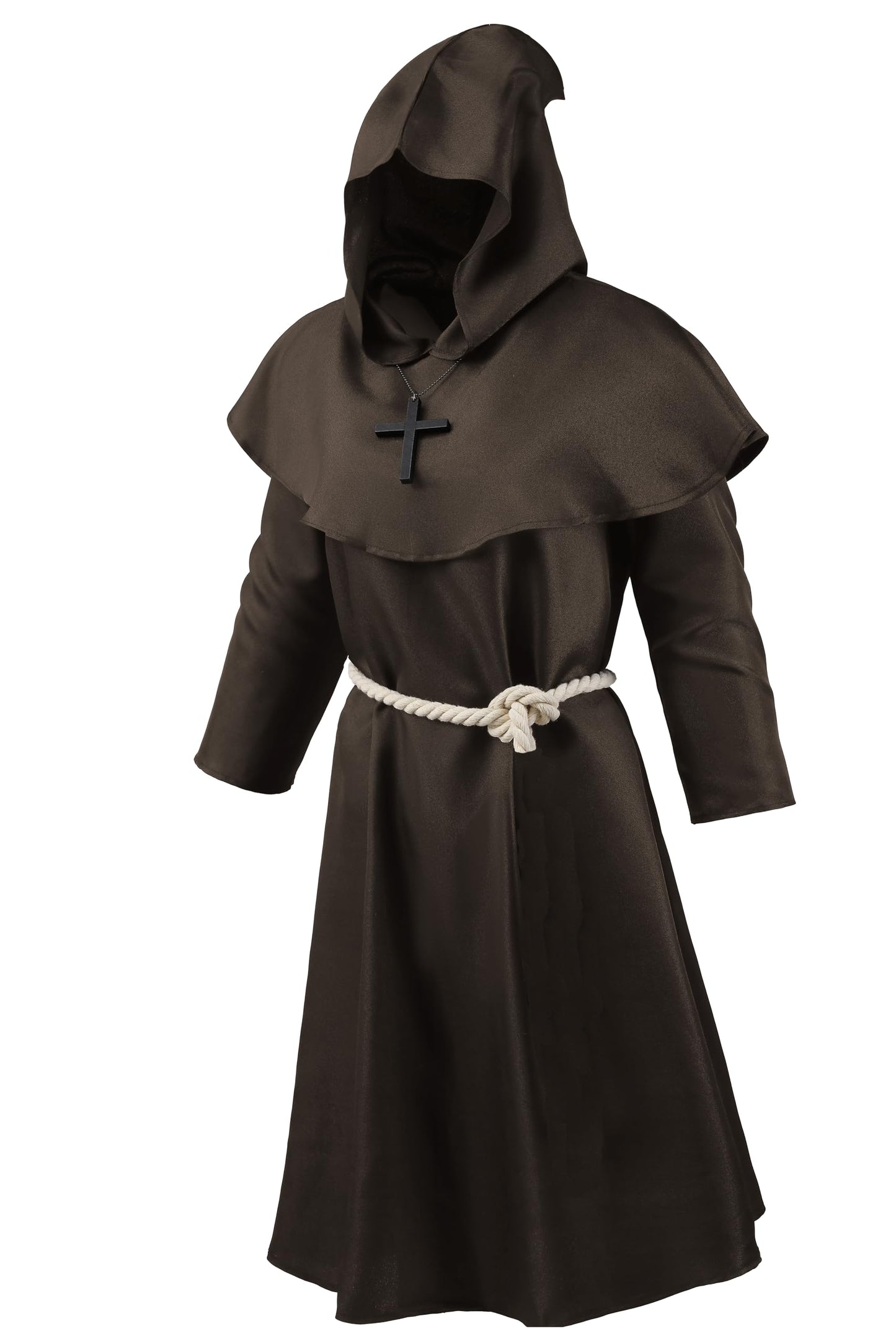 KNELOR Monk Cloak for Kids, Medieval Monk Hooded Robe Renaissance Priest Robe Cloak Halloween Cosplay Costume
