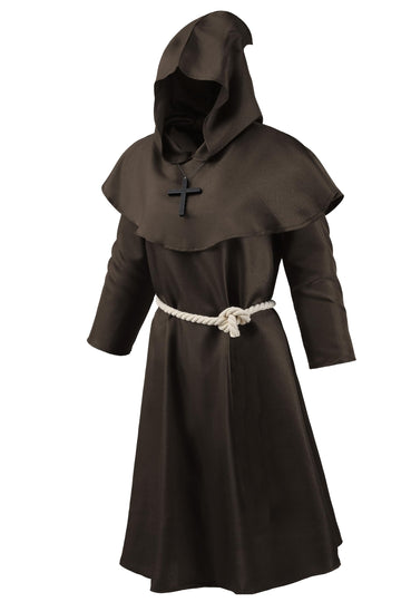 KNELOR Monk Cloak for Kids, Medieval Monk Hooded Robe Renaissance Priest Robe Cloak Halloween Cosplay Costume