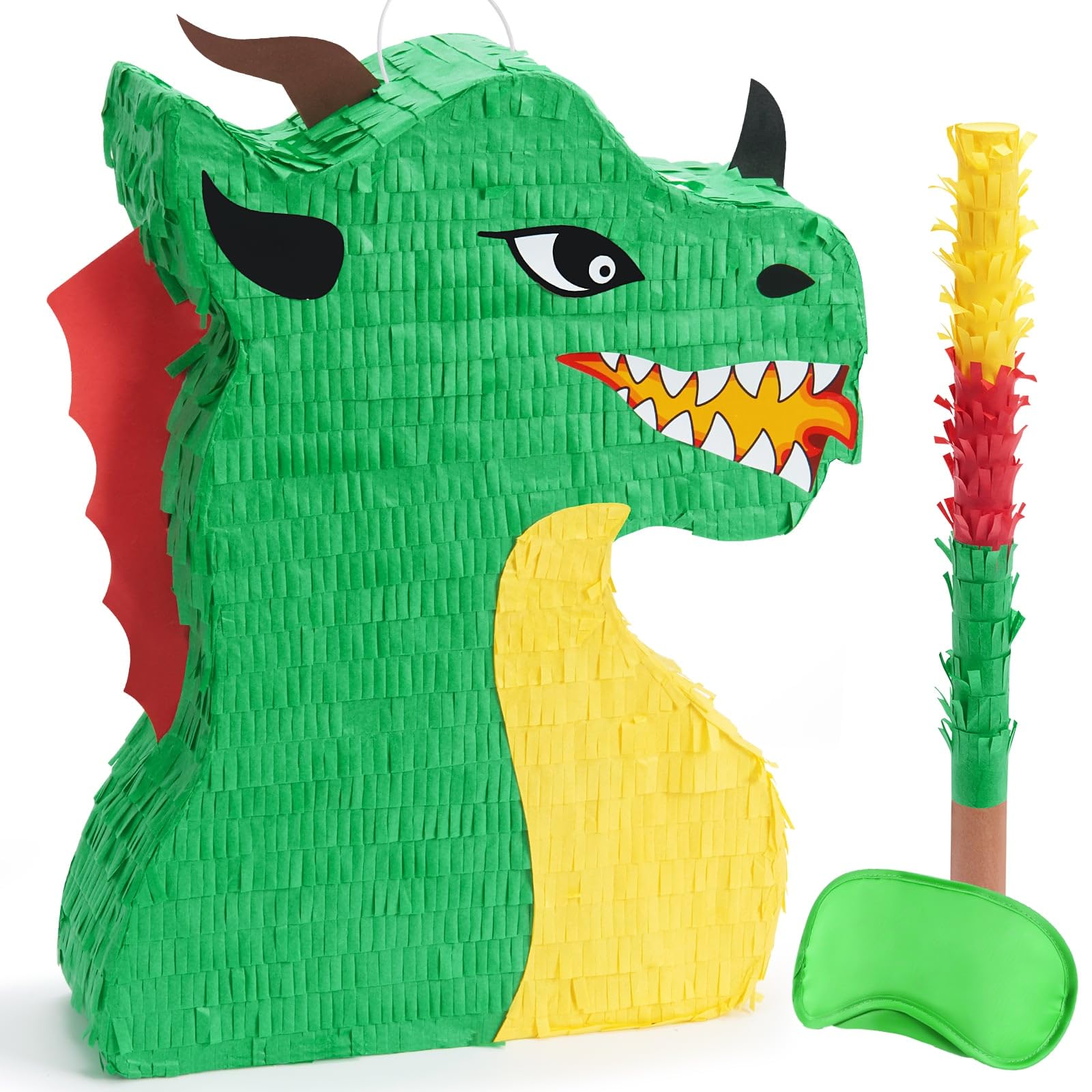 Wernnsai Dragon Piñata - Dinosaur Party Supplies Dino Piñata Bundle With Blindfold And Stick For Boys Kids Dragon Theme Birthday Party Game Decorations (15.5' X 10' X 3')