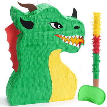 Wernnsai Dragon Piñata - Dinosaur Party Supplies Dino Piñata Bundle With Blindfold And Stick For Boys Kids Dragon Theme Birthday Party Game Decorations (15.5' X 10' X 3')