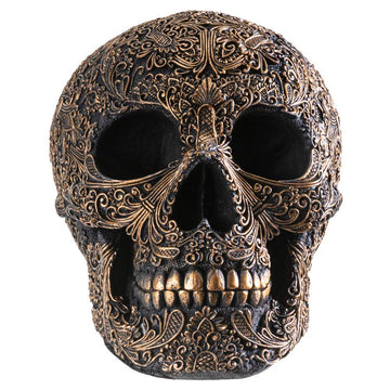 Summit Collection Black Carved Ceremonial Skull With Gothic Motif Design Skull Figurine Collectible 6.75 Inch L