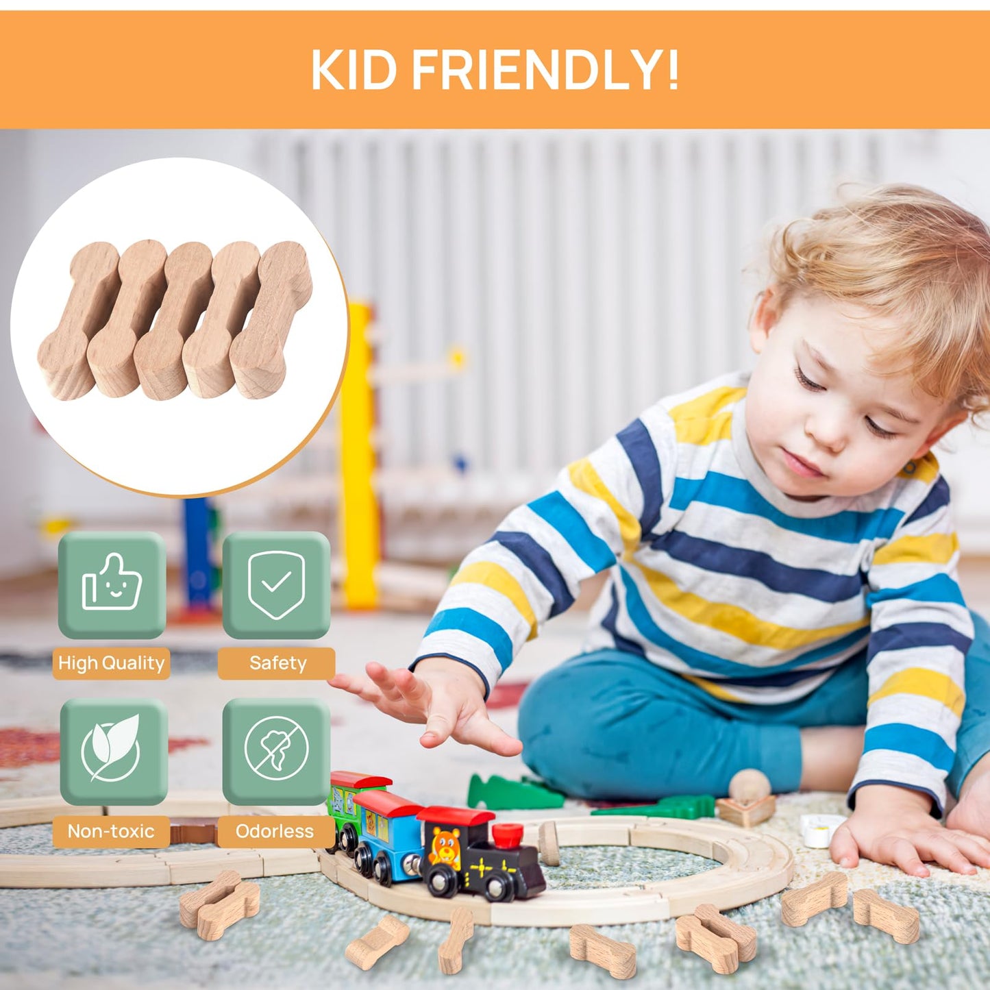 25 Pcs Wooden Dog Bone Track Connector, Wooden Train Connector Pieces Wooden Train Track Adapter Connector for Teens to Make Woo
