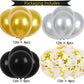 Happy Birthday Banner, Black Gold Birthday Decoration, 16 Pcs 12In Happy Birthday Balloons With 2 Ribbons For Men Women Girls An