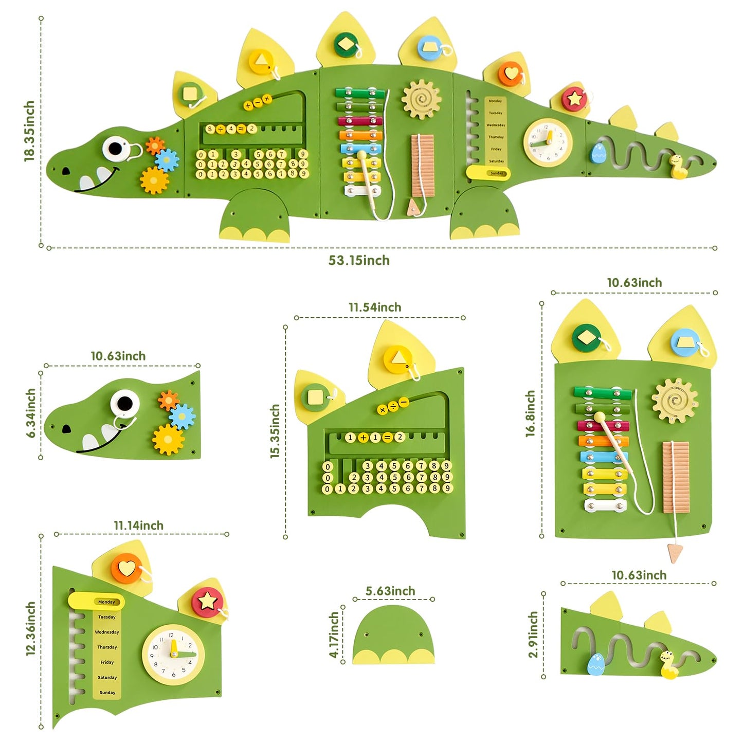 Beright Dinosaur Activity Wall Busy Board Panels, Montessori Sensory Toys, Toddler Learning Activity Center, Perfect For Toddler Playroom & Children'S Daycare, Green